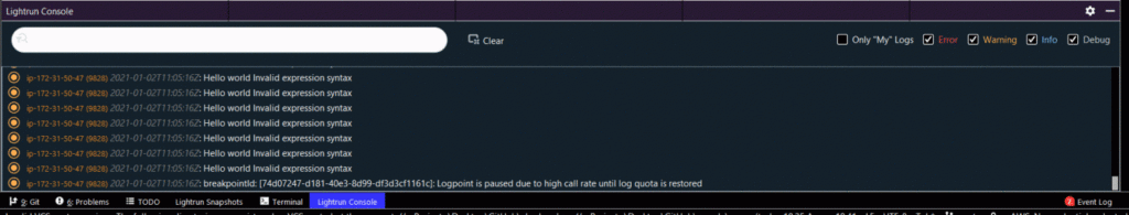 Piping logs to the IDE with Lightrun