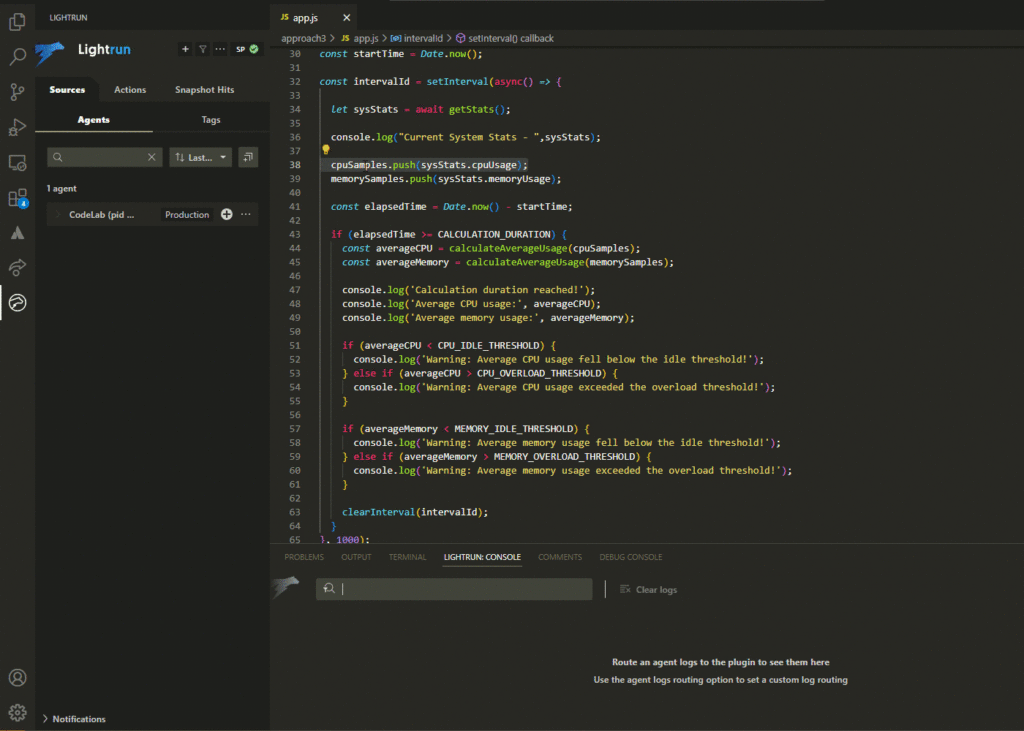 Taking debug logs with Lightrun in VS Code