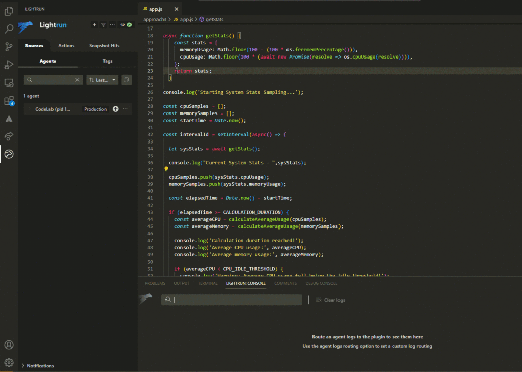 Taking info logs with Lightrun in VS Code