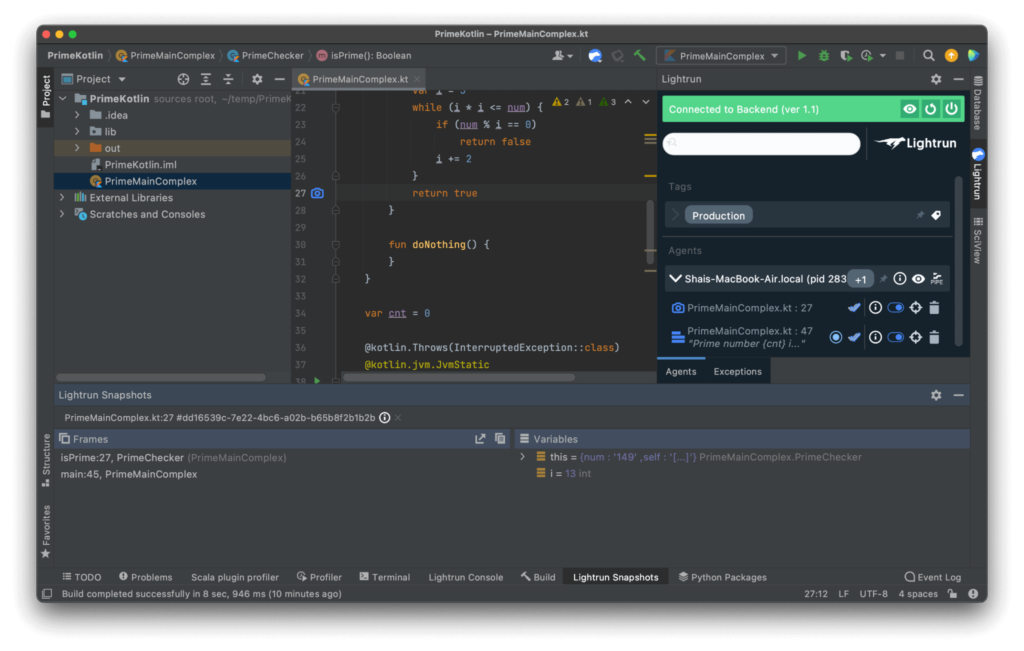 Setting up a snapshot in a Kotlin application