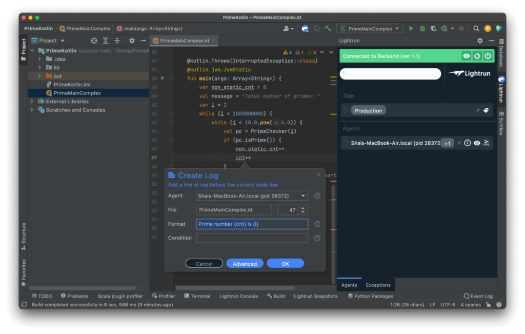 Configuring formatting for a log