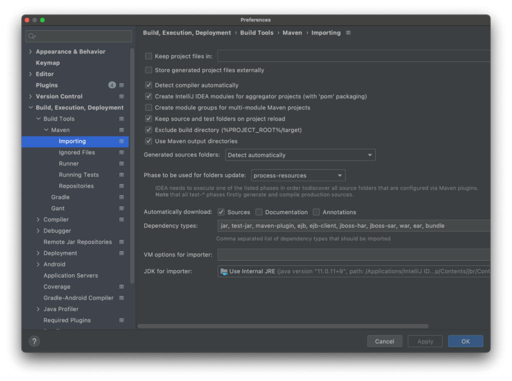 Maven import settings in IntelliJ IDEA