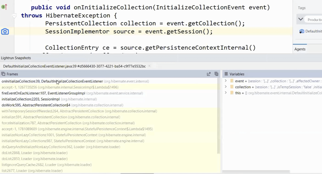 Lightrun snapshot reveals an open session