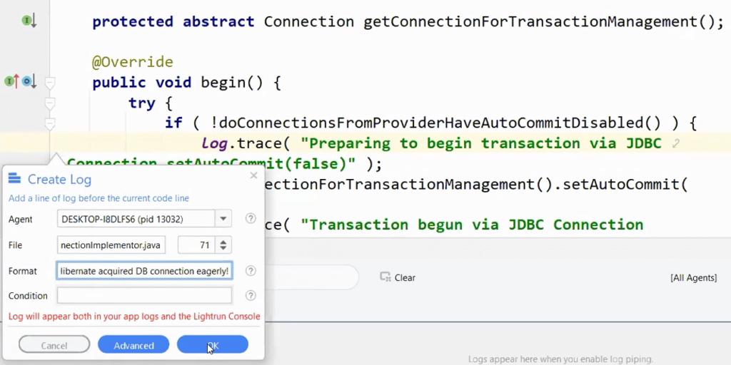 Logging eager connections